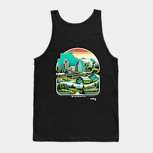 Wisconsin's Heartland Harmony: Dairylands & Skylines - American Vintage Retro style USA State Tank Top